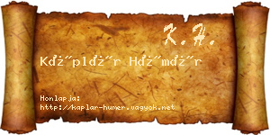 Káplár Hümér névjegykártya